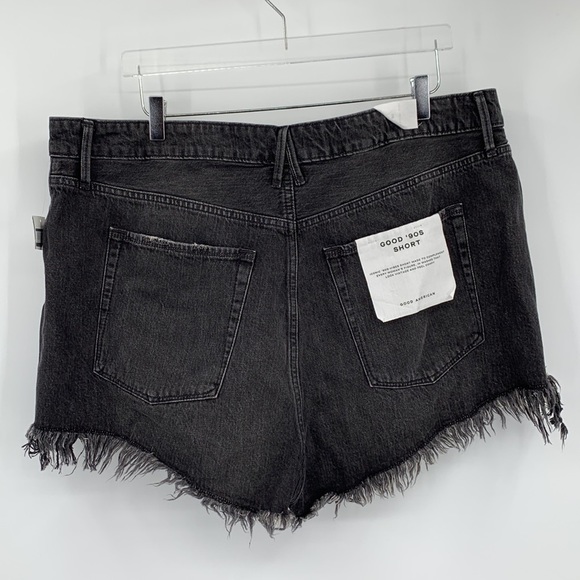 Good American 90's shorts cross-over high waist black jean denim fringe new 16 - Picture 4 of 5